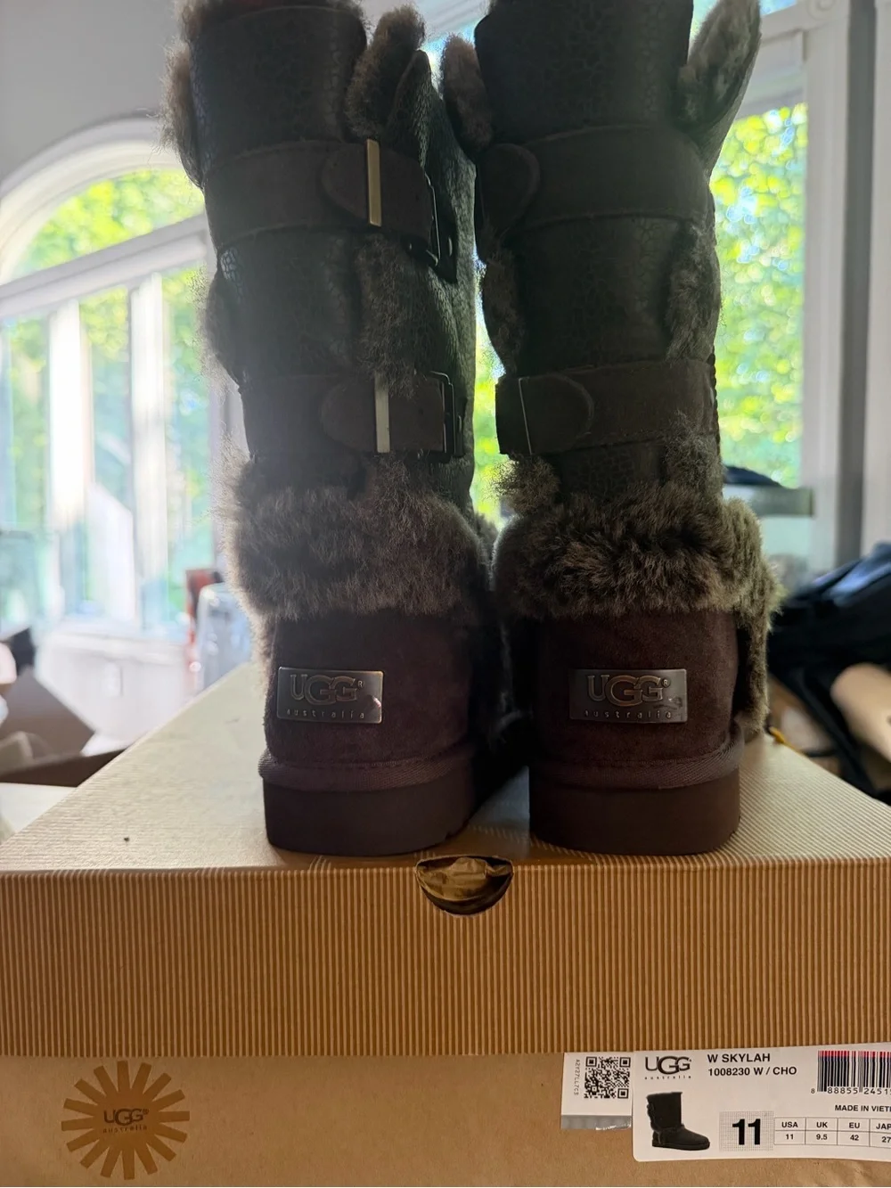 UGG Women's Chocolate Brown Shearling-Trim Winter Boots